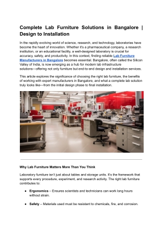 Lab Furniture Manufacturers in Chennai