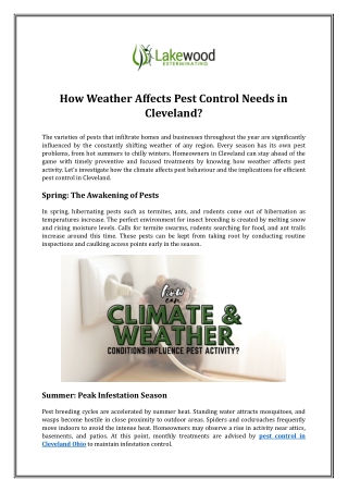 How Weather Affects Pest Control Needs in Cleveland?