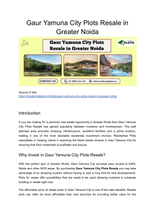Gaur Yamuna City Plots Resale in Greater Noida