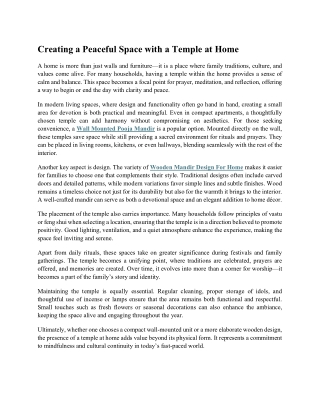 Creating a Peaceful Space with a Temple at Home