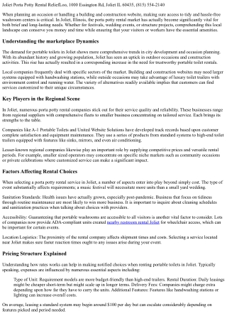 Insights into the Local Porta Potty Rental Market in Joliet, IL