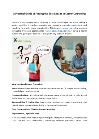 A Practical Guide of Finding the Best Results in Career Counseling