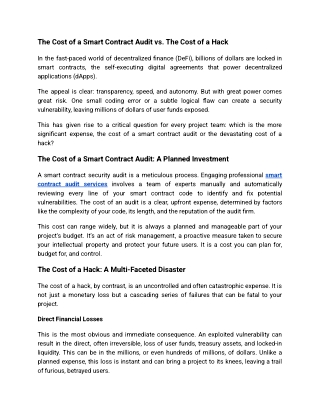 The Cost of a Smart Contract Audit vs. The Cost of a Hack