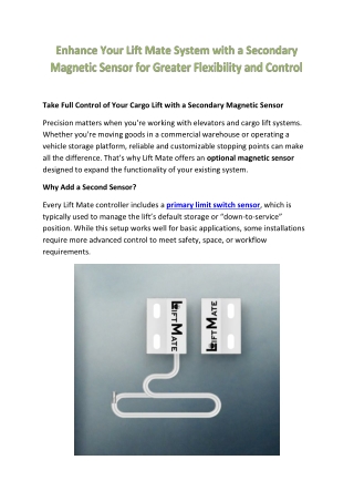 Additional Magnetic Sensor for Boarding Position – Lift Mate