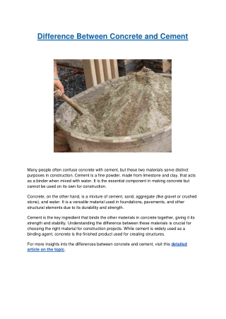 Difference Between Concrete and Cement