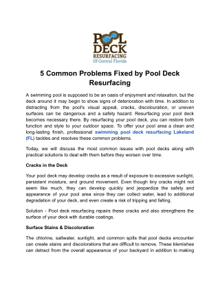 5 Common Problems Fixed by Pool Deck Resurfacing