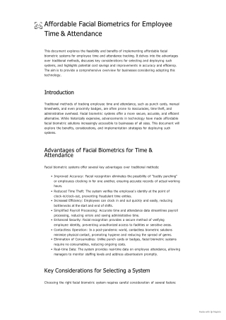 Affordable Facial Biometrics for Employee Time & Attendance