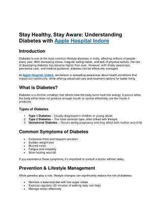 Stay Healthy, Stay Aware: Understanding Diabetes with Apple Hospital Indore