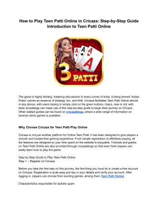 How to Play Teen Patti Online in Cricaza_ Step-by-Step Guide