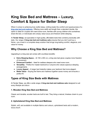 King Size Bed and Mattress – Luxury, Comfort & Space for Better Sleep