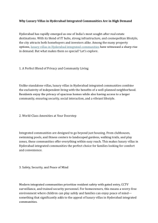 Why Luxury Villas in Hyderabad Integrated Communities Are in High Demand