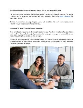 Short-Term Health Insurance When It Makes Sense and When It Doesn’t