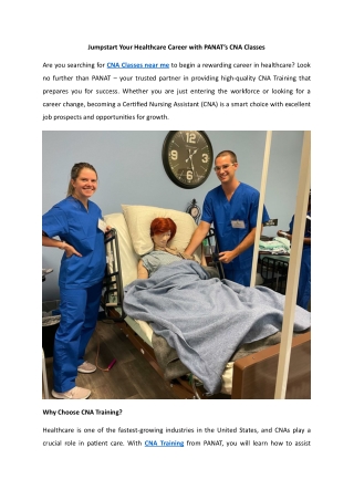 Jumpstart Your Healthcare Career with PANAT’s CNA Classes