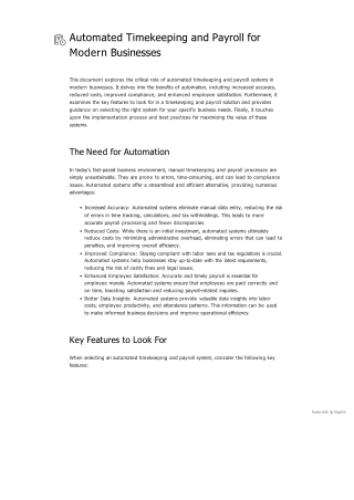 Automated Timekeeping and Payroll for Modern Businesses