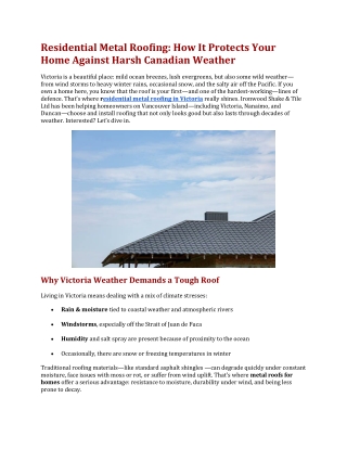 Residential Metal Roofing - How It Protects Your Home Against Harsh Canadian Weather
