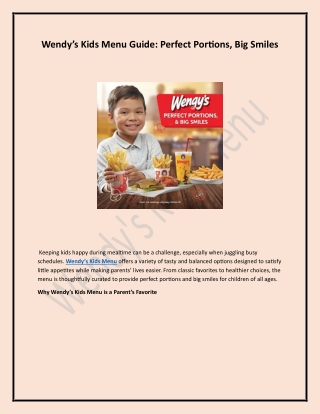Wendy’s Kids Menu Guide: Perfect Portions, Big Smiles