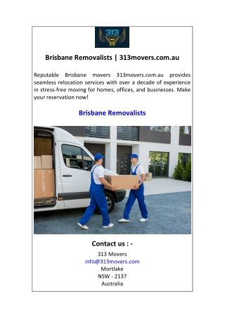 Brisbane Removalists 313movers.com