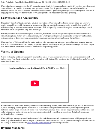 Leading 5 Reasons to Select Joliet Portable Toilet Rental for Your Next Event