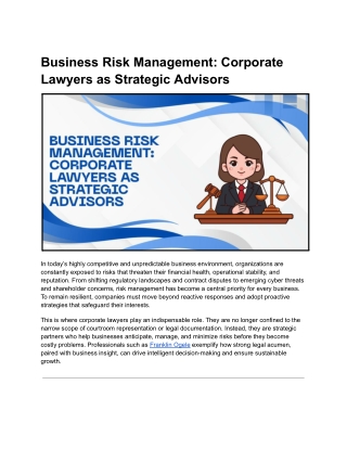 The Strategic Role of Corporate Lawyers in Modern Risk Management