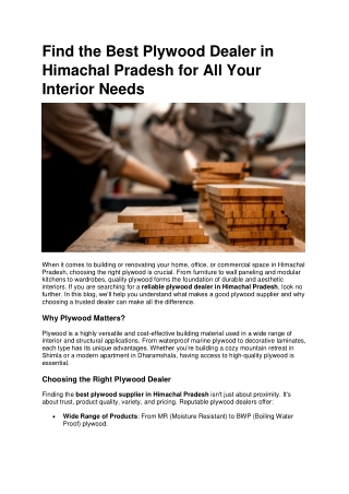 Find the Best Plywood Dealer in Himachal Pradesh for All Your Interior Needs