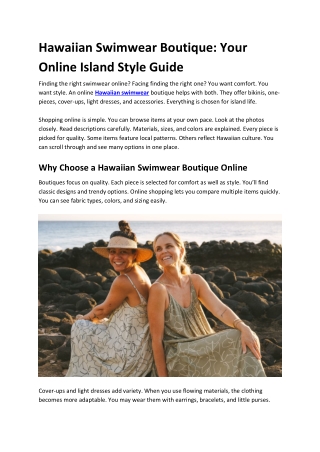 Hawaiian Swimwear Boutique: Your Online Island Style Guide