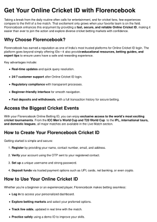 "Florencebook – India’s #1 Trusted Online Cricket ID for Live Matches & Secure B