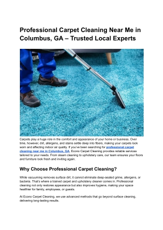 Professional Carpet Cleaning Near Me in Columbus, GA – Trusted Local Experts