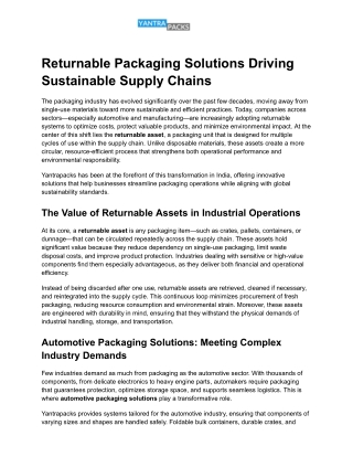 Returnable Packaging Solutions Driving Sustainable Supply Chains