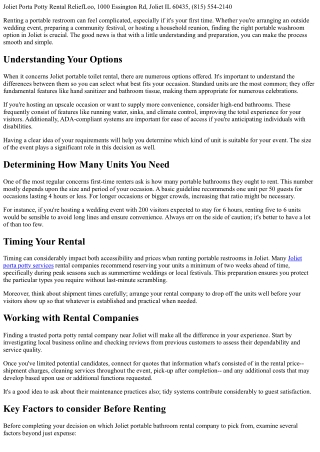 Joliet Portable Restroom Rentals: Tips for First-Time Renters