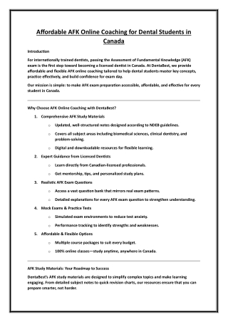 Affordable AFK Online Coaching for Dental Students in Canada