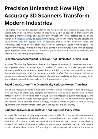 Precision Unleashed How High Accuracy 3D Scanners Transform Modern Industries