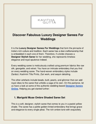 Luxury Designer Sarees For Wedding