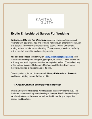 Embroidered Sarees For Wedding