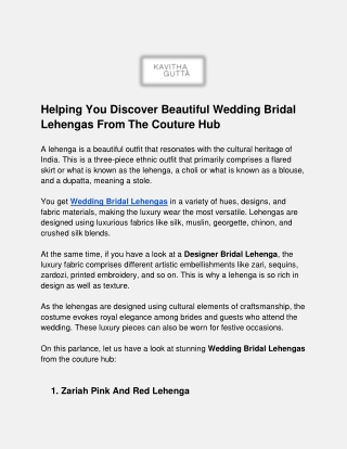 Helping You Discover Beautiful Wedding Bridal Lehengas From The Couture Hub
