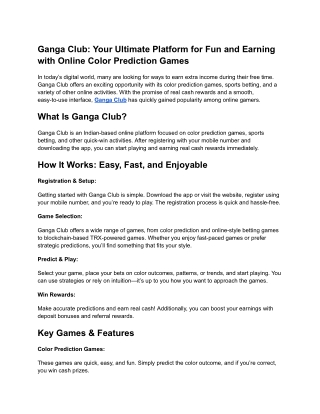 Ganga Club_ Your Ultimate Platform for Fun and Earning with Online Color Prediction Games