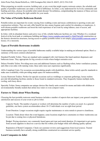 A Comprehensive Evaluation of Portable Washroom Options in Joliet