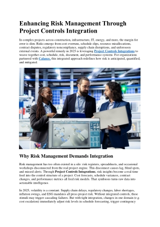 Enhancing Risk Management Through Project Controls Integration
