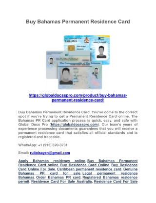Buy Bahamas Permanent Residence Card PDF