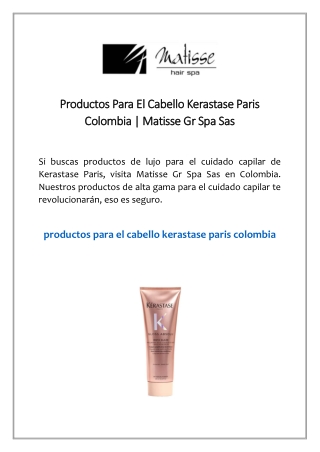Productos Para El Cabello Kerastase Paris Colombia | Matisse Gr Spa Sas