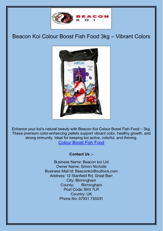 Beacon Koi Colour Boost Fish Food 3kg – Vibrant Colors