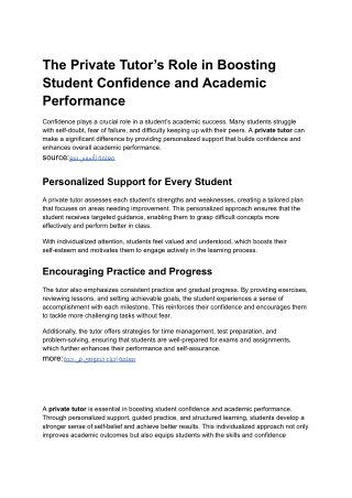 The Private Tutor’s Role in Boosting Student Confidence and Academic Performance