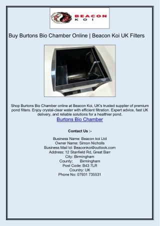 Buy Burtons Bio Chamber Online | Beacon Koi UK Filters.