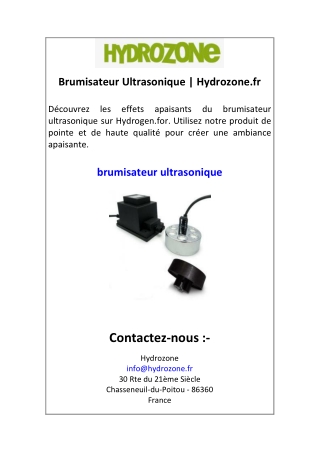 Brumisateur Ultrasonique  Hydrozone.fr
