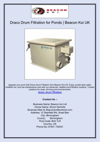 Draco Drum Filtration for Ponds | Beacon Koi UK