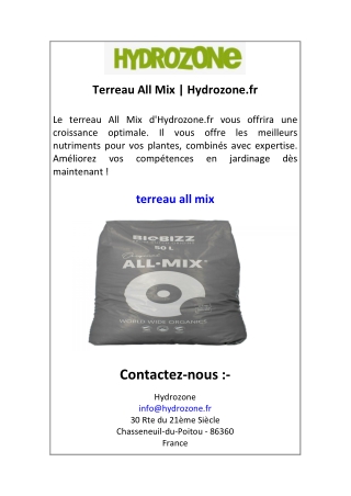 Terreau All Mix  Hydrozone.fr