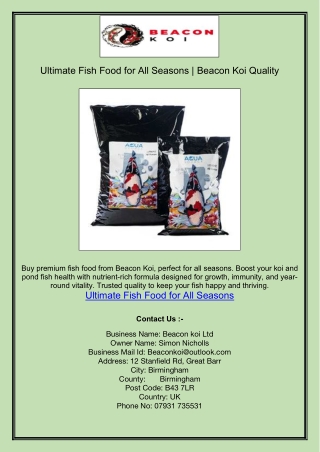 Ultimate Fish Food for All Seasons | Beacon Koi Quality