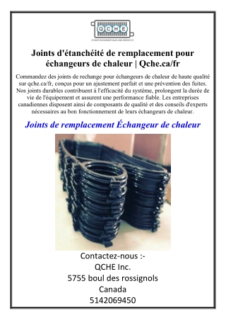 Joints d'étanchéité de remplacement pour échangeurs de chaleur | Qche.ca/fr