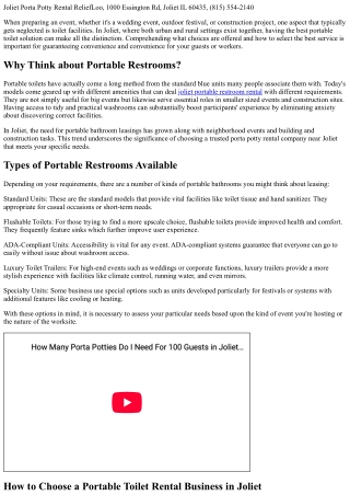 Portable Bathroom Rentals Near Joliet: A Complete Checklist