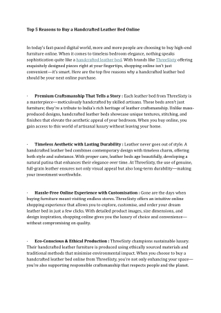 Top 5 Reasons to Buy a Handcrafted Leather Bed Online