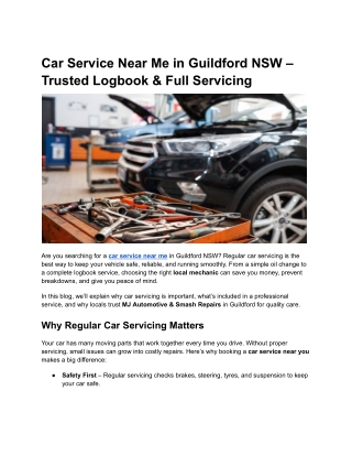 Car Service Near Me in Guildford NSW – Trusted Logbook & Full Servicing